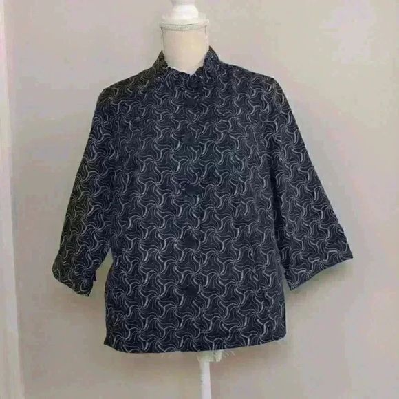 XL CJ Banks Women's 3/4 Sleeve Abstract Button Up Jacket 100% Cotton - Picture 4 of 13